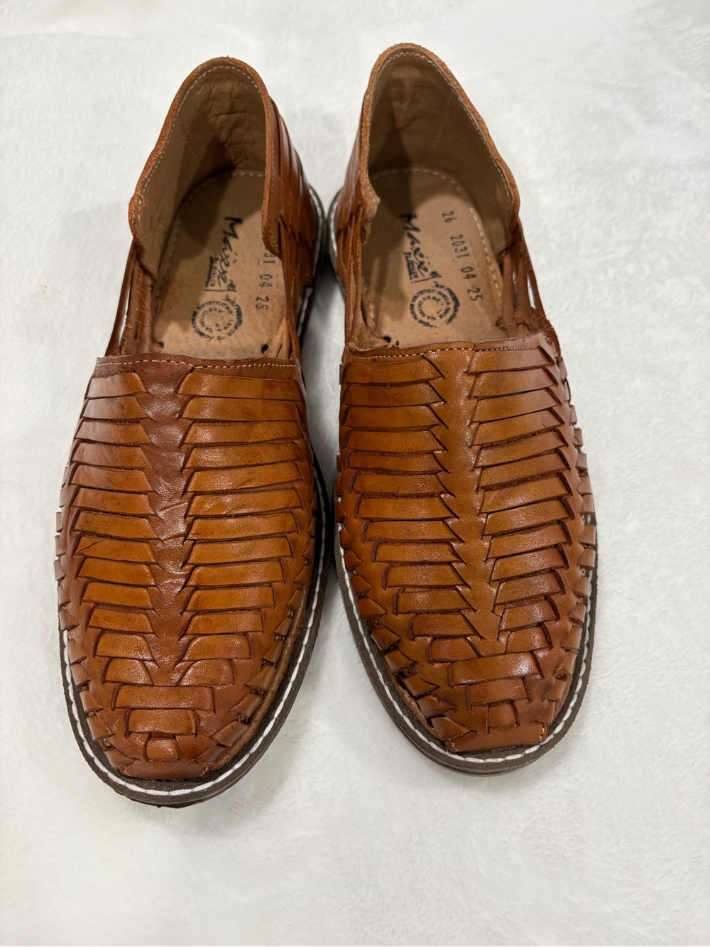 Men's Tan Woven Leather Slip-On Loafers